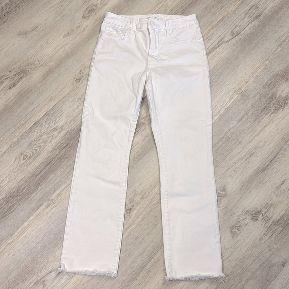 Good American Good Straight White Raw Hem Jeans | Style GSRH046T | Women’s Sz 2